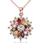 YAZILIND Jewelry Shining Fashion Color Zirconia Flower Shape Rose Gold Plated Pendant Necklace for Women Girls