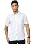 Thomas Scott Men's Half Sleeves Spread Collar Linen Casual Shirt (White, M)