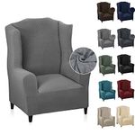 MAXIJIN Newest Jacquard Wingback Chair Covers 1-Piece Stretch Wing Chair Covers Soft Thick Wingback Armchair Slipcover Non-Slip Chair Furniture Protector Cover Washable (Wing Chair, Light Gray)