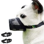 MOIILAVIN Dog Muzzle 2PCs,Soft Air Mesh Muzzle Breathable for Barking Grooming Biting Chewing for Small Medium Breeds, Barkless Mesh Muzzle Stop Puppy Eating Poop&Rocks XXS XS S (Black,Black)