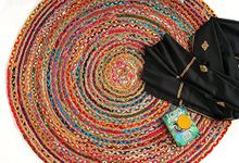 GRUHUM Handwoven 6'feet Jute Cotton Round Area Rug, Natural Multi Chindi Boho Colorful Rustic Vintage Soft Braided Reversible Bohemian Rug- Indoor EcoFriendly Kitchen Bedroom Living Room 6' ft Circle