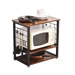 INDIDECOR 28400 Classic Industrial Baker's Rack for Kitchens with Storage, Coffee Bar Table Microwave Oven Stand with Metal Frame and 6 Hooks, Vintage BLACK