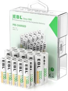 EBL Rechargeable Batteries Combo, AA 2800mAh (10 Pack) and AAA 1100mAh (10 Pack) High Capacity Precharged Ni-MH Rechargeable Batteries with Battery Organizer Storage Box