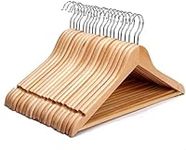 REQUISITE NEEDS Strong Wooden Hangers Brown Strong Shoulder Notches Wardrobe Wooden Garments Hangers Made By Natural Wood and Non-Slip Trouser bar (Pack of 10)