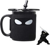 400ml Creative Ninja Mug,Black Mask Ceramic Cup with Spoon Sword Tea Coffee Cup Cups and Mugs Office Game Cup, Coffee,Mmilk,Tea,Beverage,Water Cup (Black)