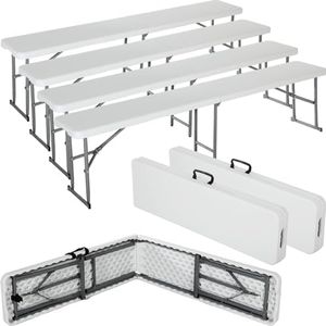 Soaoo 4 Pack 6ft Folding Bench Portable Foldable Bench Seat White Plastic Fold in Half Furniture Bench Seating with Carrying Handle for Indoor Outdoor Garden Camping Picnic Party Soccer Events