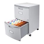 Storex Two-Drawer Mobile File Cabinet with Lock, 14.125 x 31.75 x 10.625-Inch, Gray (61301B01C)