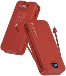 citicr Portable Charger 20000mAh PD20W w/Built-in Cables & Wall Plug Red