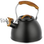 Whistling Kettle, 3 L Stainless Steel Stove Top Kettle with Wood Grain Handle and Tall Whistle, Retro Style Teapot for Kitchen Gas Stove, Induction Cooker