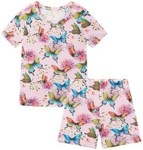 EASWEET Bamboo Viscose Toddler Girls Pajamas Short Set 2-6Y,Peony Ballet,2T