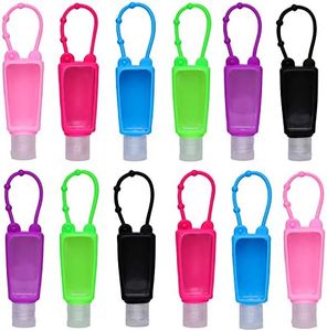 TanzDom 12 Pack Kids Hand Sanitizer Holder Keychain, Empty Travel Size Bottle with Silicone Keychain Holder, Style a
