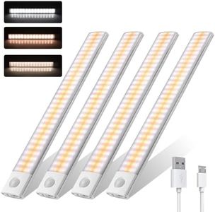 4 Luz Led Armario Luces Sensor de Movimiento Cocina Bajo Mueble con Sin Cable para Interiores Homelife Recargable Regleta Under Cabinet Lights Tira Barra Iluminacion Usb Inalámbrica Iman Enchufe 30CM