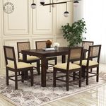 SHRI MINTU'S ART Wooden 6 Seater Dining Table Set | Six Seater Dinning Table with Cushioned Chairs for Home | Dining Room Furniture for Kitchen & Restaurants | Solid Wood Sheesham, Walnut Finish