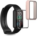 kwmobile Cover Comaptible with Huami Amazfit Band 7 Covers - 2X Tempered Glass with Plastic Frame - Transparent/Dusty Pink