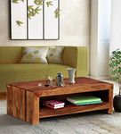 Vivek Wood Solid Wood Centre Coffee Table for Living Room | Outdoor Center Table with Shelf Storage for Garden | Sheesham Wood, Teak Finish