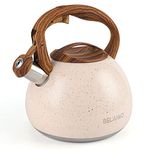 Tea Kettle, 3 Liter BELANKO Teapot for Stovetops Wood Pattern Handle with Loud Whistle Food Grade Stainless Steel Tea Pot Water Kettle - Cream White