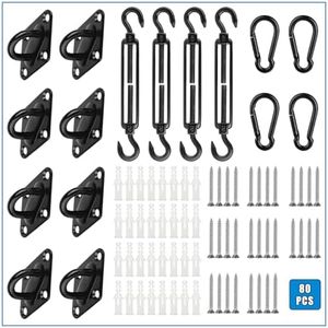 Youlvy Shade Sail Hardware Kit, Heavy Duty 304 Stainless Steel Black Sun Shade Sail Hardware Kit Installation Kit for Triangle Square Rectangle Sun Shade Sail for Outdoor Patio Lawn Garden_80Pcs