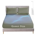 Grounding Fitted Sheet with Grounding Cord, Earthing Sheets Queen Size, 5% Silver Fiber & 95% Cotton Fiber, Conductive Grounding Bed Sheets for Better Sleep (Green, Queen)