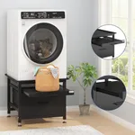 Garvee 29" Heavy Duty Metal Washer and Dryer Pedestals with Pullout-Shelf and Drawer, Universal Fit Anti-Vibration Washer Dryer Base with Adjustable Feet, Up to 850 LBS Capacity, 29"x29''x23'', Black
