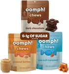 Oomph! Sweets Dark Chocolate, Sea Salt Caramel and Peanut Butter - Keto Taffy Candy, Low Carb, Low Sugar, Vegan, Gluten Free Dessert Chews (Variety 3-Pack x 10 pc per 3.5oz bag)