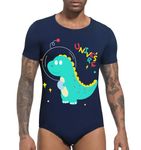 Landofgenie Men Onesie Short Sleeve Bodysuit Pajama for Mens One Piece Pajamas Rompers Dinosaur Print Navy Blue