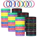 60 pcs Motivational Quote Rubber Wristbands, BOSOIRSOU 5.84cm Diameter Inspirational Silicone Bracelets Stretch Unisex Wristbands for Men Women Party Supplies