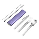 Chilly's Cutlery - Stainless Steel Utensils with Aluminium Travel Case - Knife, Fork, Spoon, & Straw - Lavender