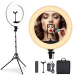 PoplarTrees Ring Light 18'' with Tripod Stand 65W, 3 Light Mode 3200-5500K Dimmable CRI 95, Makeup Photography LED Ring Light for YouTube TikTok Video Shooting Including Carrying Bag