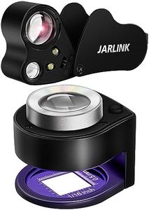 JARLINK 2 Pack 30X 60X Jewelers Loupe, Foldable Jewelry Magnifier with Bright LED Light, Desktop Loupe Magnifier with 3 LED Light and 3 UV Light for Gems, Jewelry, Coins, Stamps (Black)