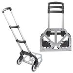 Ultimaxx Professional Heavy-Duty 150 Pound (lb) Capacity Aluminum Folding Hand Truck/Luggage Cart (Black/Silver) with Adjustable Handle, Folding Away Wheels, and Bungee Cord