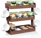 BEGULF 3 Tier Tea Bag Organizer for Counter, Wall-Mounted Tea Bag Holder with Partitions, Tea Bag Storage Organizer with 4 Hooks, Wooden Tea Box Suit for Office Kitchen Cabinet Pantry