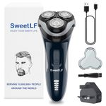 SweetLF Electric Razor for Men, 120 Min Shaving, Fast UK Adapter (1H Charging),100% Waterproof, Wet & Dry Rotary Shavers for Men with Pop-up Trimmer, LED Display, Dark Blue