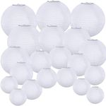 SAHENITEANA 20 Pack Chinese White Paper Lantern Hanging Paper Lanterns White Round Paper Lanterns 4” 6” 8” 10” 12” White Hanging Lanterns Wedding Party Decorations (White)