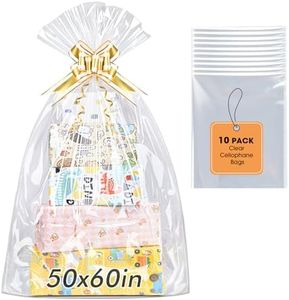 Yuiicaov 10PCS Extra Large Cellophane Bags, 50x60 Inches Clear Cellophane Wrap for Gift Baskets, Jumbo Huge Clear Gift Bags, Packaging Gifts 2.8 Mil Thick