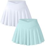 OQQ Women 2 Piece Mini Skirts 2 in 1 Flowy Sexy Basic Stretchy Cross Over Flared Casual Skirts White Sea Salt Blue