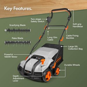 VonHaus 1800W Electric Lawn Scarifier – Powerful Garden Aerator