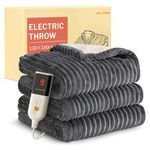 HOMLYNS Electric Heated Blanket Throw, 160 x 130cm Cozy Soft Flannel & Sherpa Heating Blankets with 9 Fast Heat Levels & 2-10 Hours Timer, Warm Gifts for Women Mom Grandma, UKCA Certified, Grey