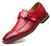 Mens Single Monk Strap Slip on Loafers Leather Modern Oxford Formal Business Dress Shoes Red 10.5 US