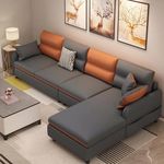 FURNY Marshal 5 Seater Fabric RHS Sectional L Shape Sofa Set (Dark Grey)