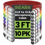 GEARit XLR Male to Female Microphone Cable (3 Feet, 10 Pack) 3-Pin Balanced Shielded Mixer, Recording Studio, Podcast - Multi Colored