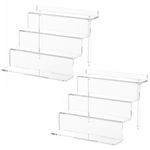 NIUBEE 2 Pack Acrylic Riser Display Shelf for Amiibo Funko POP Figures, Cupcakes Stand for Table,Cabinet, Countertops - 3-Tier, Clear (12×8.75)