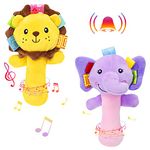 twoonto Baby Soft Rattle Sensory Toys 2 Pack, Plush Baby Soft Rattle Toys Stuffed Animal Hand Rattles Musical Educational Toys Infant Developmental for Babies Toddlers 0-12 Months