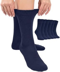 Hugh Ugoli Women Rayon Dress Socks, Extremely Soft Thin Crew Socks for Business, Trouser & Casual, Non-Binding & Breathable, Navy Blue, 6 Pairs, Shoe Size: 9-12