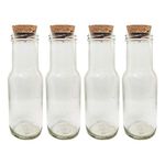 GIFTBASH Premium Round Glass Bottle(So)With Cork Lid,Pack Of 4,200Ml Each,Transparent|Bpa Free|Storage Bottle|Kitchen Organizer|Air Tight|Modular|Bottle For Shakes|Multipurpose Bottle,Beige