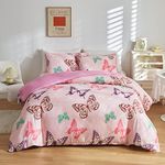 Butterfly Glow in The Dark Duvet Cover Boys Kids Butterfly Bedding Set Girls Teens Bedroom Glow Decor Comforter Cover Kawaii Animal Butterfly Bedding Collections with 2 Pillowcases, Queen Size