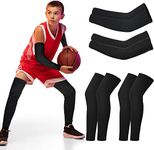 Geyoga 4 Pairs Kids Leg Sleeves Compression and Arm Sleeves Youth Leg Sleeves Arm Wraps for Cycling Basketball Sports (Black, Medium)