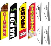 Smoke Shop Advertising Signs for Businesses, Cigars, E-Cig Cigarettes Feather Flag Kits Package, Includes 4 Banner Flags, 4 Flag Poles, 4 Ground Stakes by FFN