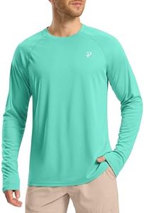 Pudolla Mens Long Sleeve UPF 50+ UV Sun Protection Athletic Shirts for Hiking Running Workout Rash Guard(Bright Green 4XL)