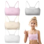 YUFFQOPC 4 Pcs Girls Sports Bras, Underwear Sports Training Bra Teenage Bras Cotton Crop Tops for Girls 9-14 Years, Girls Crop Tops Girls' Sports Bras Girls Bras Sleep Bras for Girls in Yoga