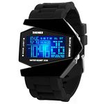 Gosasa Men Sports Military Watches 5 ATM Digital Airplane Shaped Fashion LED Colorful Light Men Watch (Black)